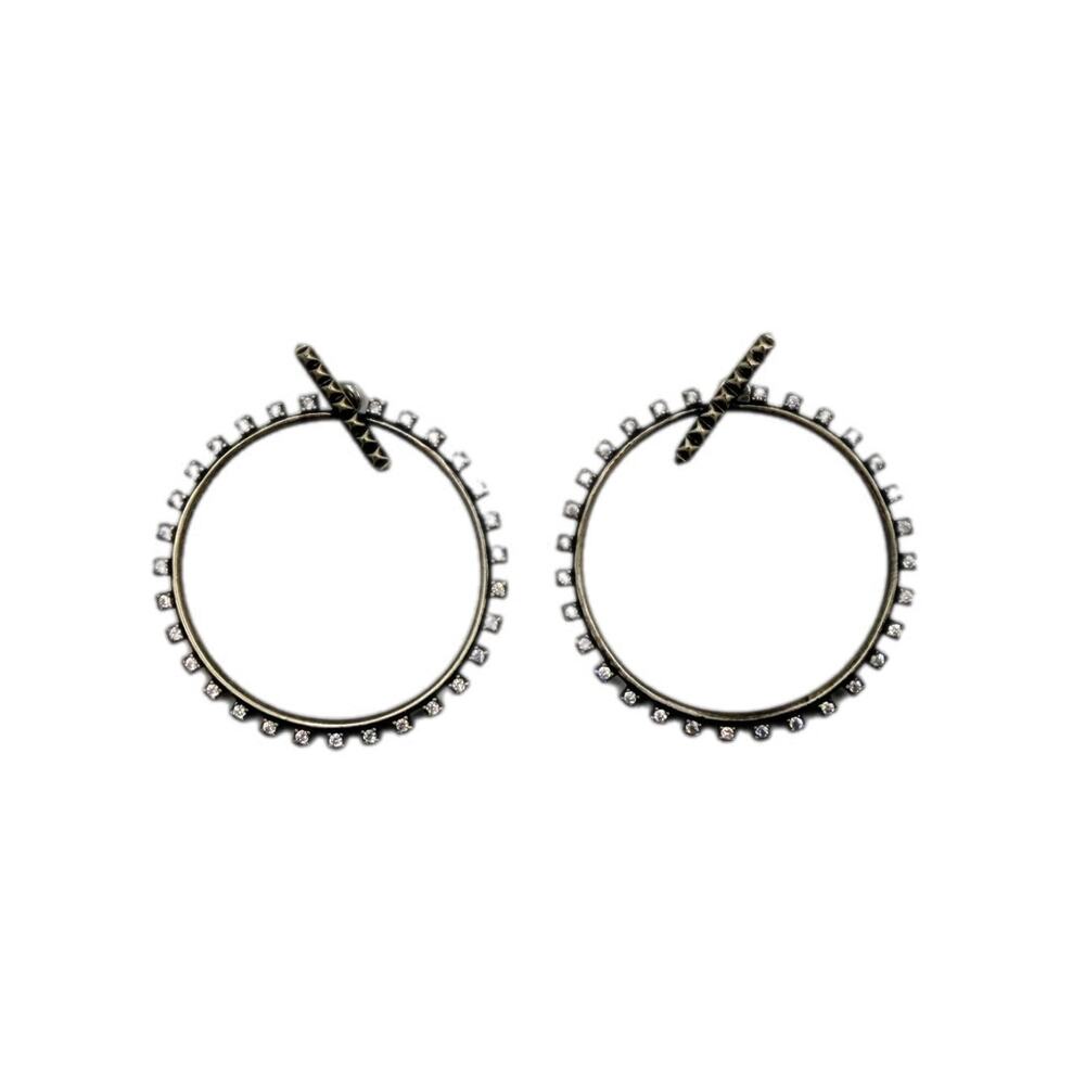 Kendra Scott Silver Charlie Grace Forward Facing Hoop With Bar Circular Earrings